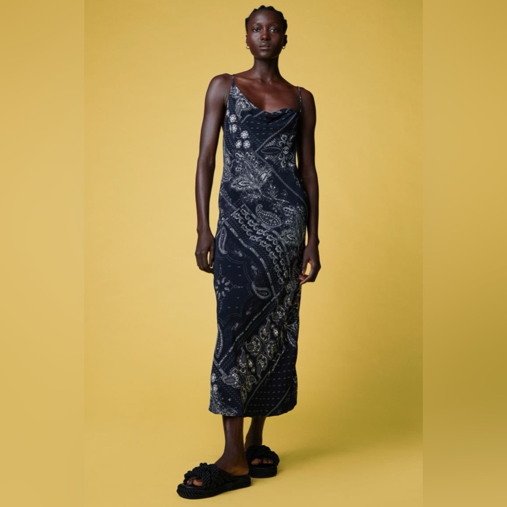 H&M Edition Paisley Midi Slip Dress Black Large NWT! $49.99
